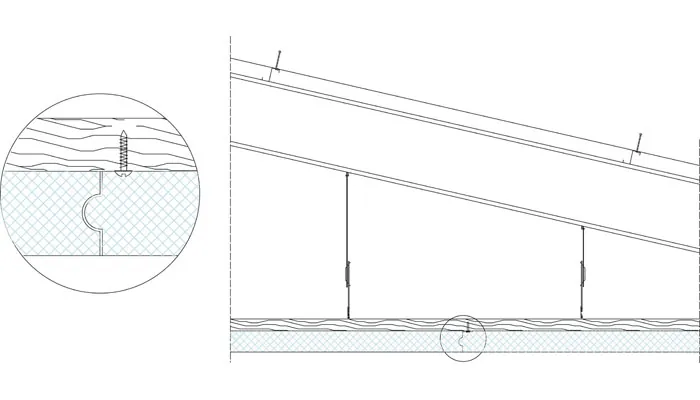 Corte técnico de cielorraso con aislación